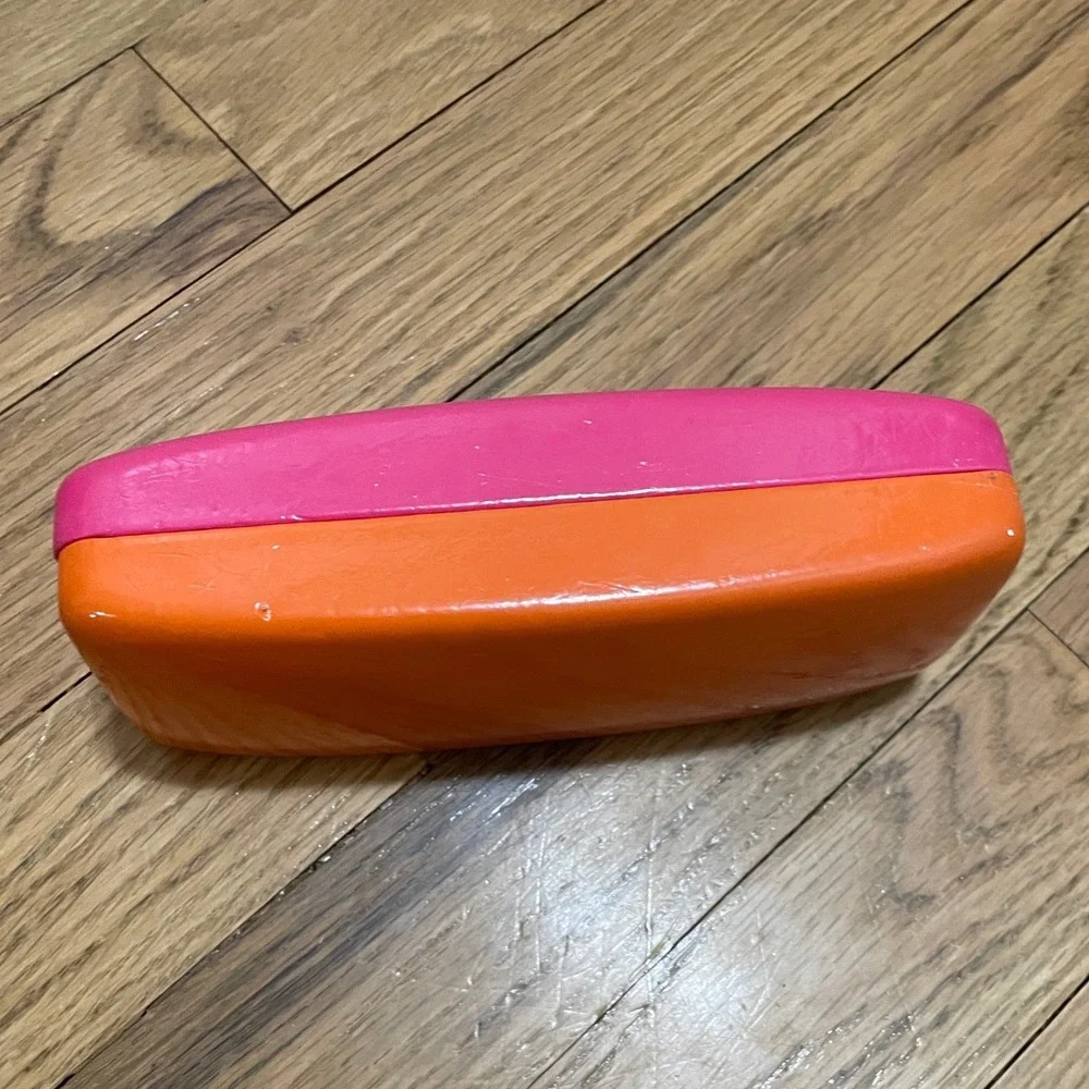 Kate Spade New York Pink Orange Colorblock Hard Shell Glasses Case with Cloth